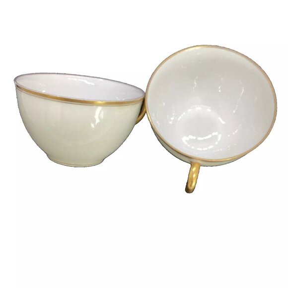 2 Haviland Limoges France Tea Cups Coupe H1415 White/Gold Trim & Inner R… - Picture 5 of 7